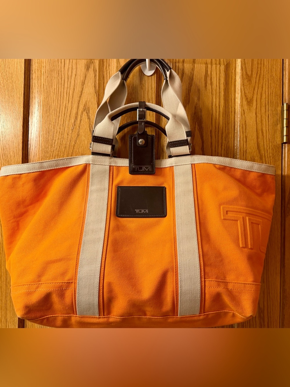 TUMI 17β Canvas/Leather Carryall / Carry-On Tote / Orange Canvas Duffle